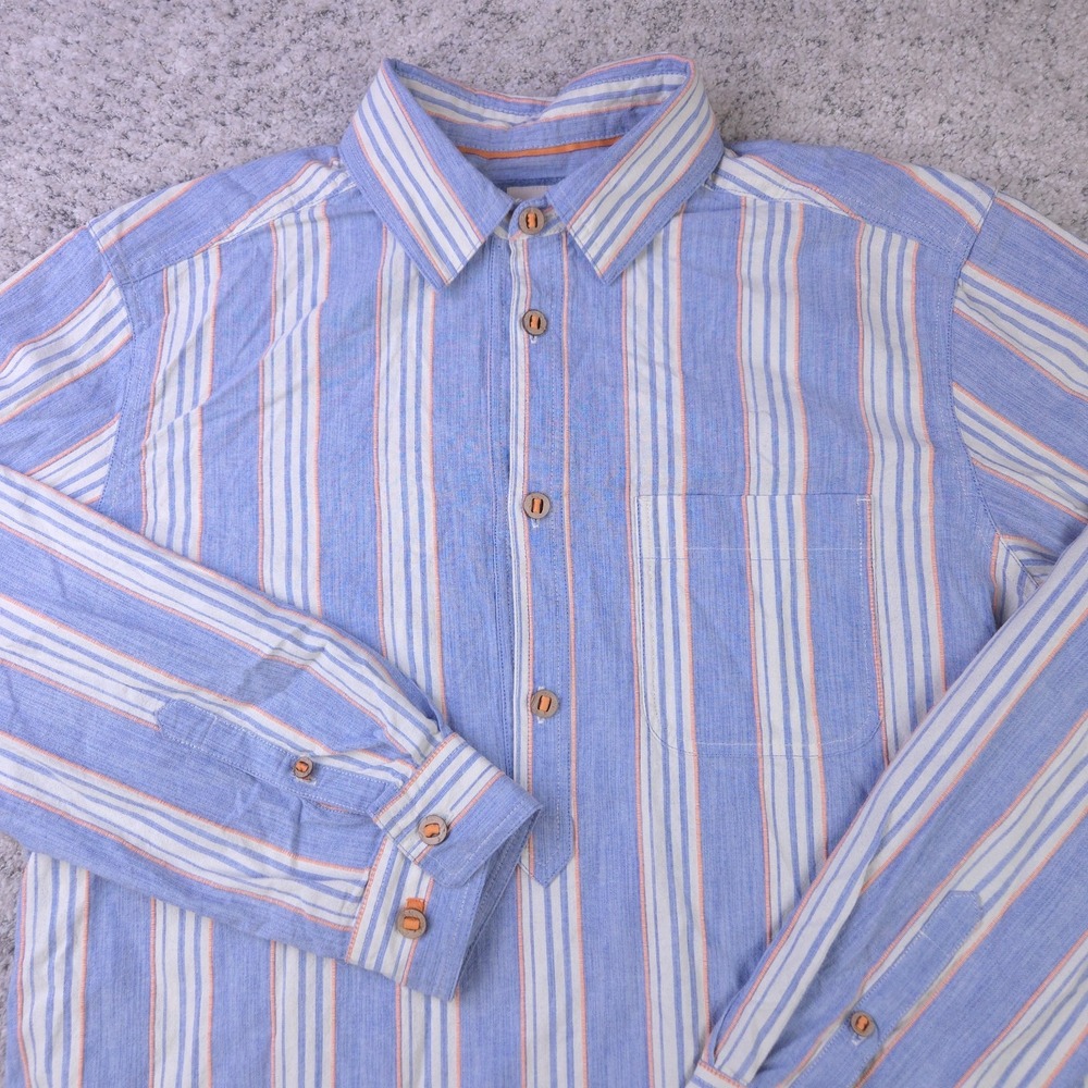 Territory Ahead Shirt Mens Large Popover Long Sleeve Blue Striped Button Up